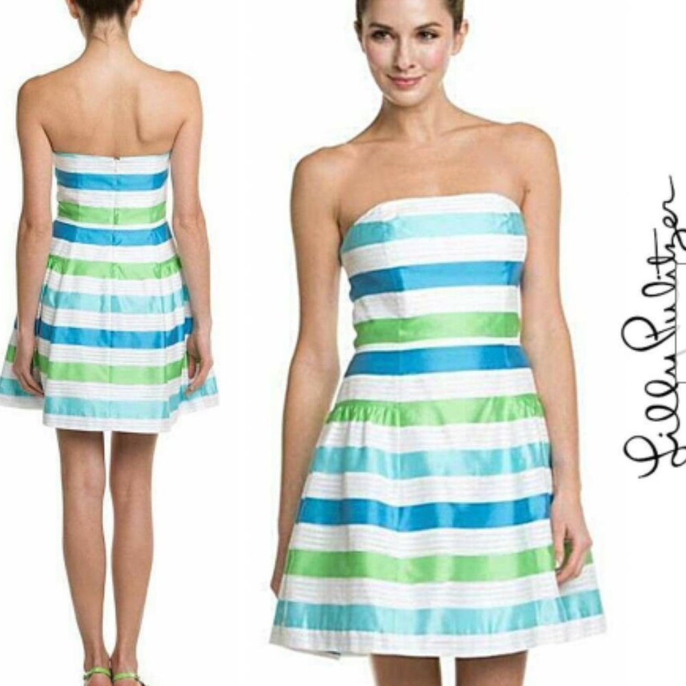 Lilly Pulitzer Jordan Corded Silk Organza Stripe Strapless Dress